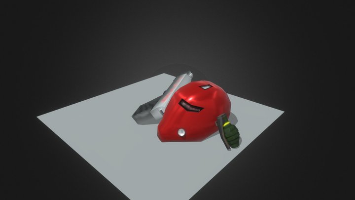 Red Hood Helmet and Weapon Models 3D Model