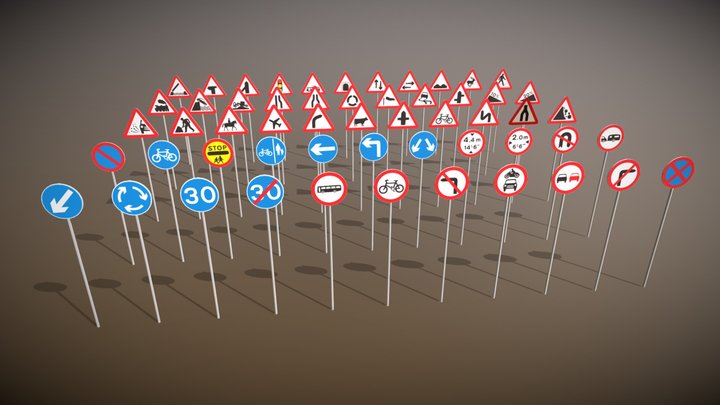 55 Road Signs 3D Model