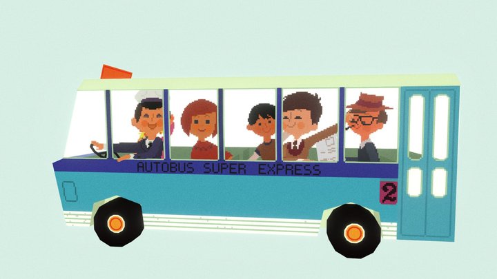 Golden Book Style Bus [Blockbench] 3D Model