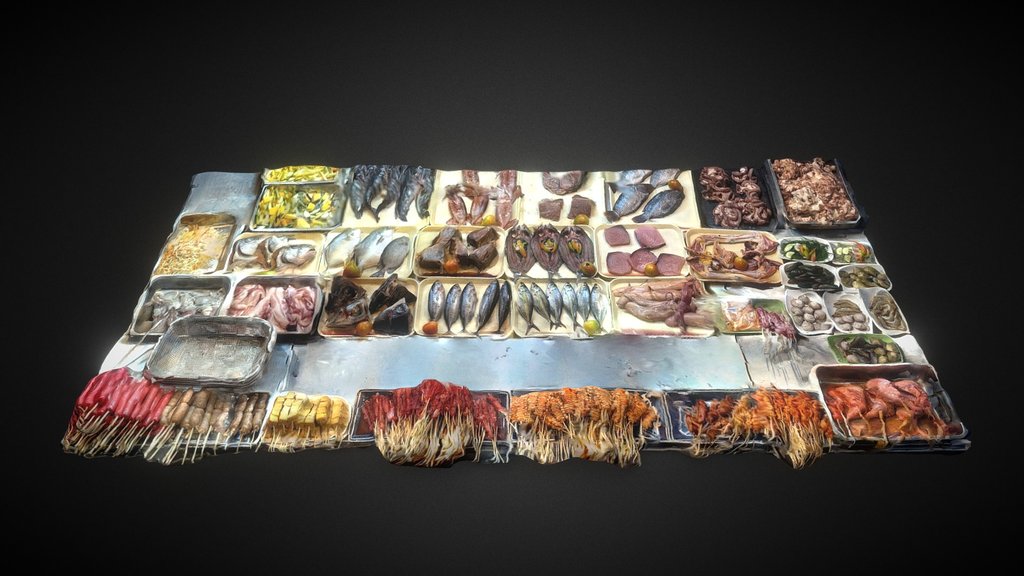 Asian Wet Market barbecue street food stall scan