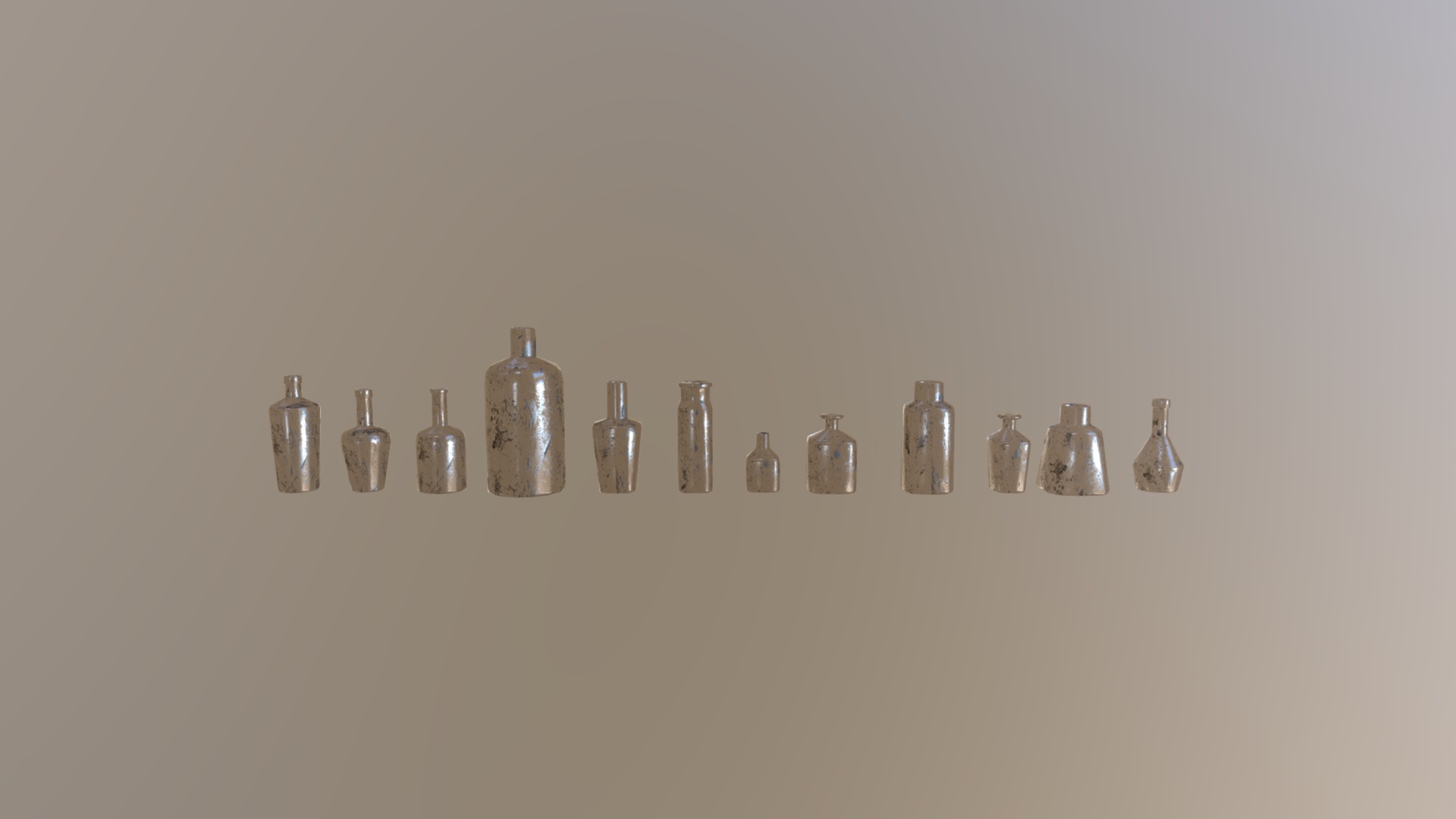 3D model Brown Glass Bottles Pack - This is a 3D model of the Brown Glass Bottles Pack. The 3D model is about a group of glass bottles.