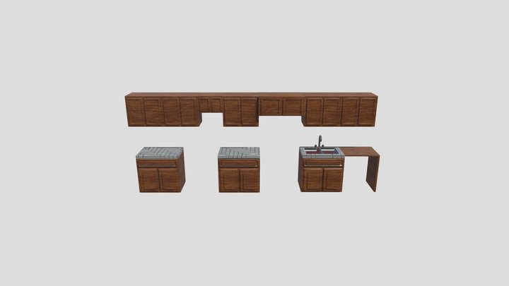 3D Modeled Kitchen cabinets and counters 3D Model