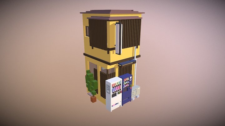 Miniature voxel izakaya with vending machines 3D Model