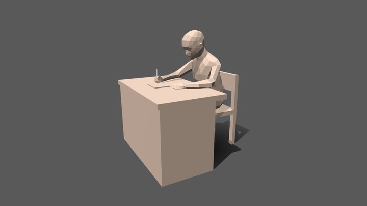 Low Poly Kid Sitting and Writing 3D Model
