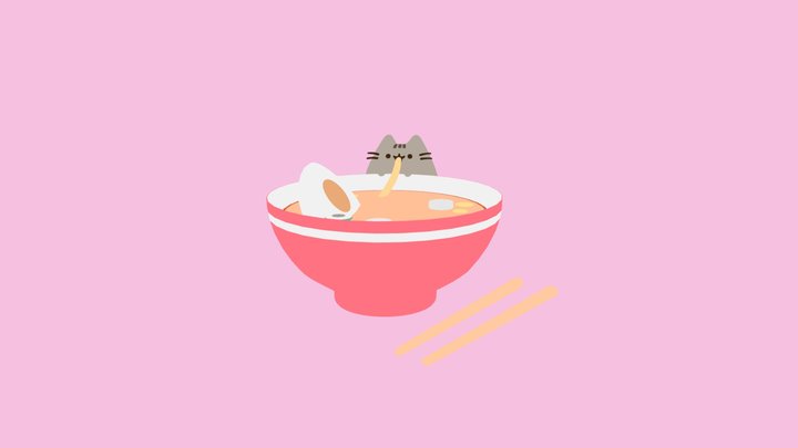 pusheen noodle :3 (shadeless and colour bg) 3D Model