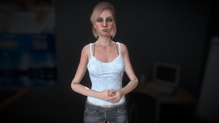 Girl with shorts and tank top [fully rigged] 3D Model