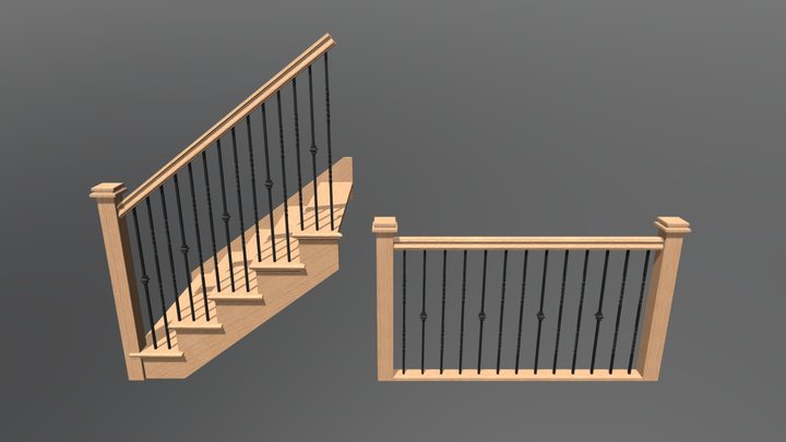 #52 #12 iron balusters, P newel, G rail 3D Model