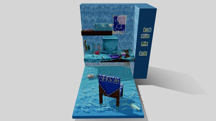 Pixel watery corner 3D Model