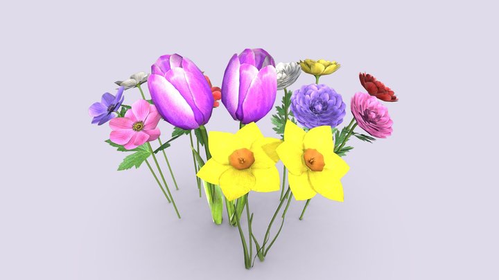 Low poly flowers pack game ready