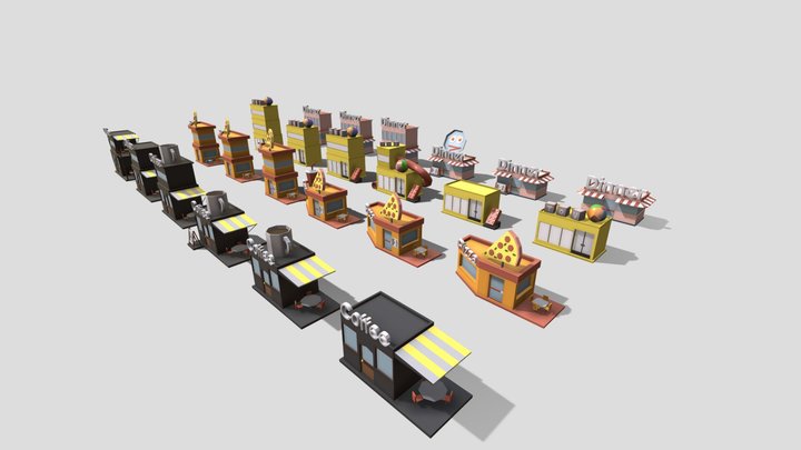 Lowpoly shops 3D Model