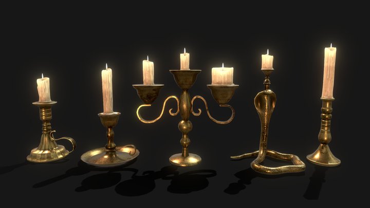 Candles and Candlesticks - low poly pack 3D Model