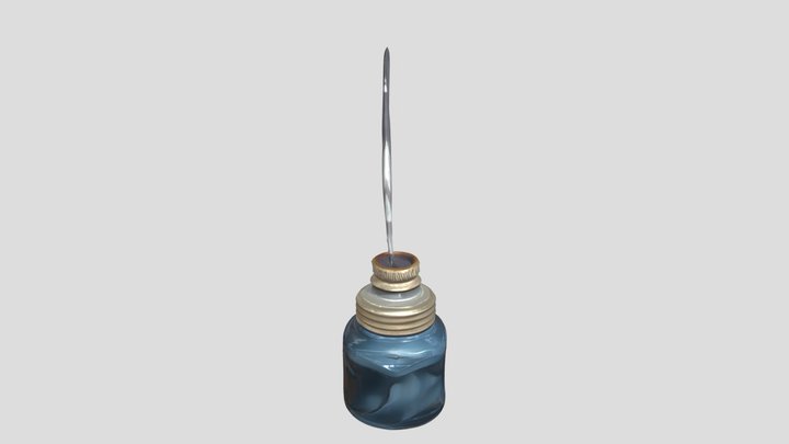 ink bottle with a feather quill 3D Model