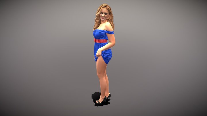Woman in blue mini dress