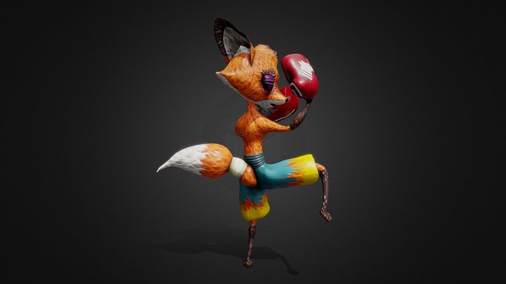 Li'l orange Boxing Fox 3D Model