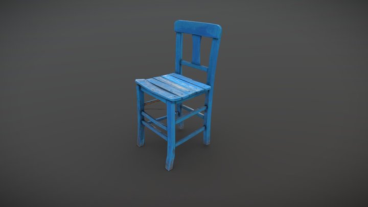 Wooden blue chair 3D Model