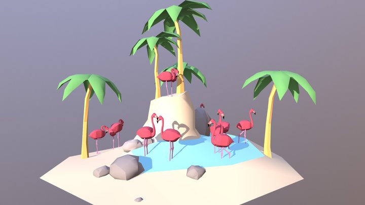 Flamingo Island Diorama 3D Model