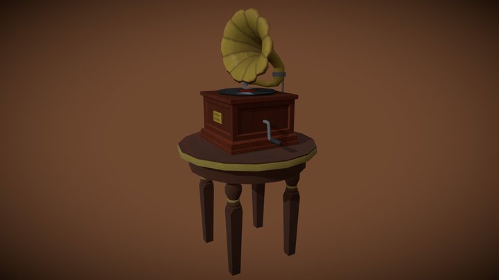 Gramophone on the Table. Low Poly
