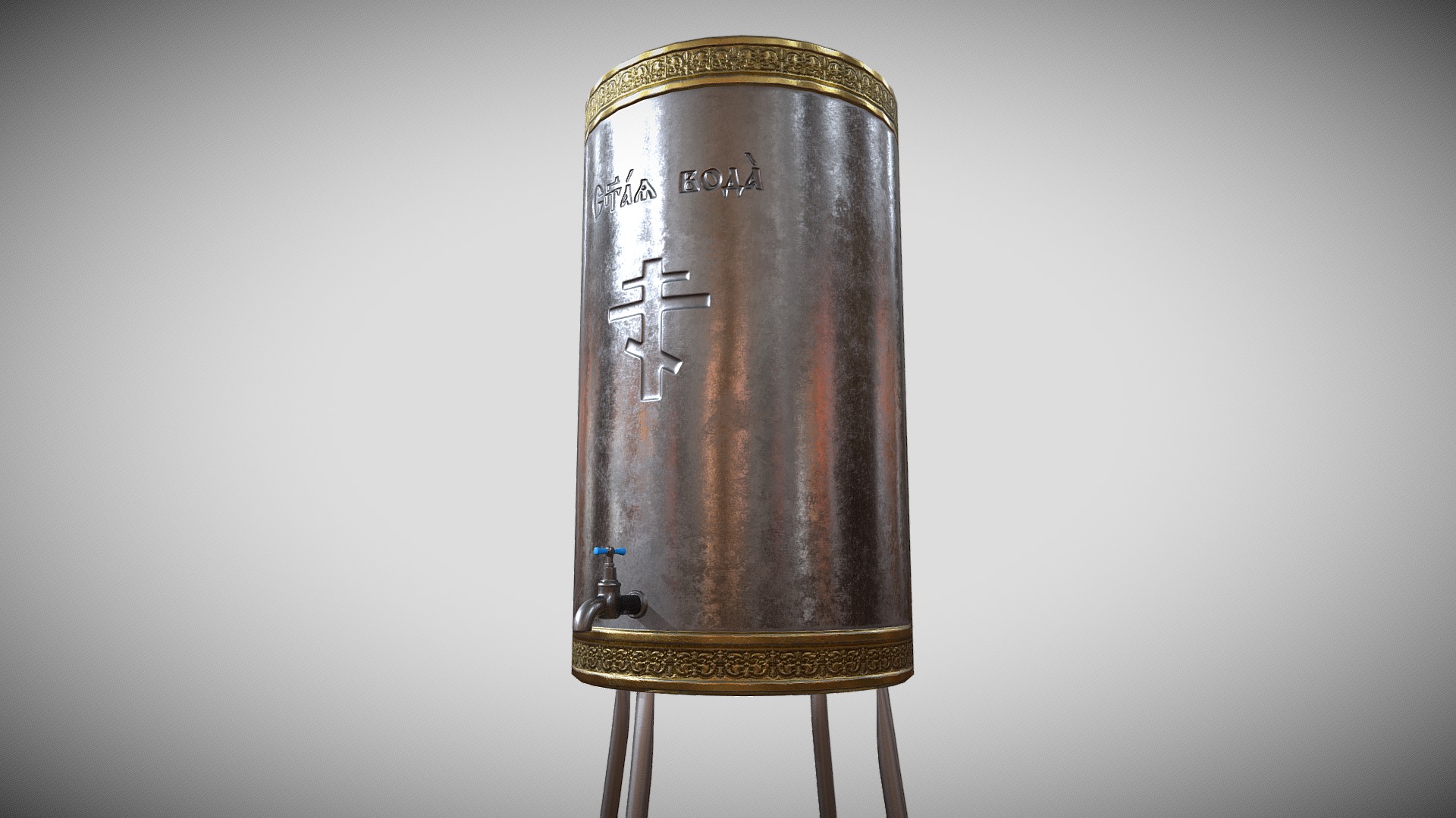 3D model Holy Water Tank - This is a 3D model of the Holy Water Tank. The 3D model is about a wooden drum on a stand.