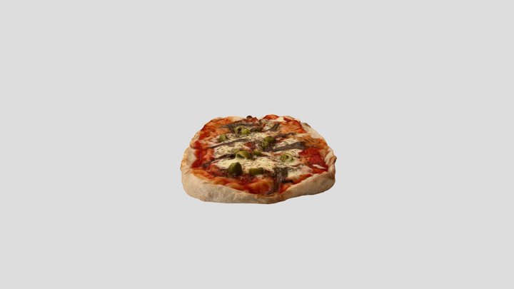 Pinsa/Pizza with olives and anchovies 3D Model