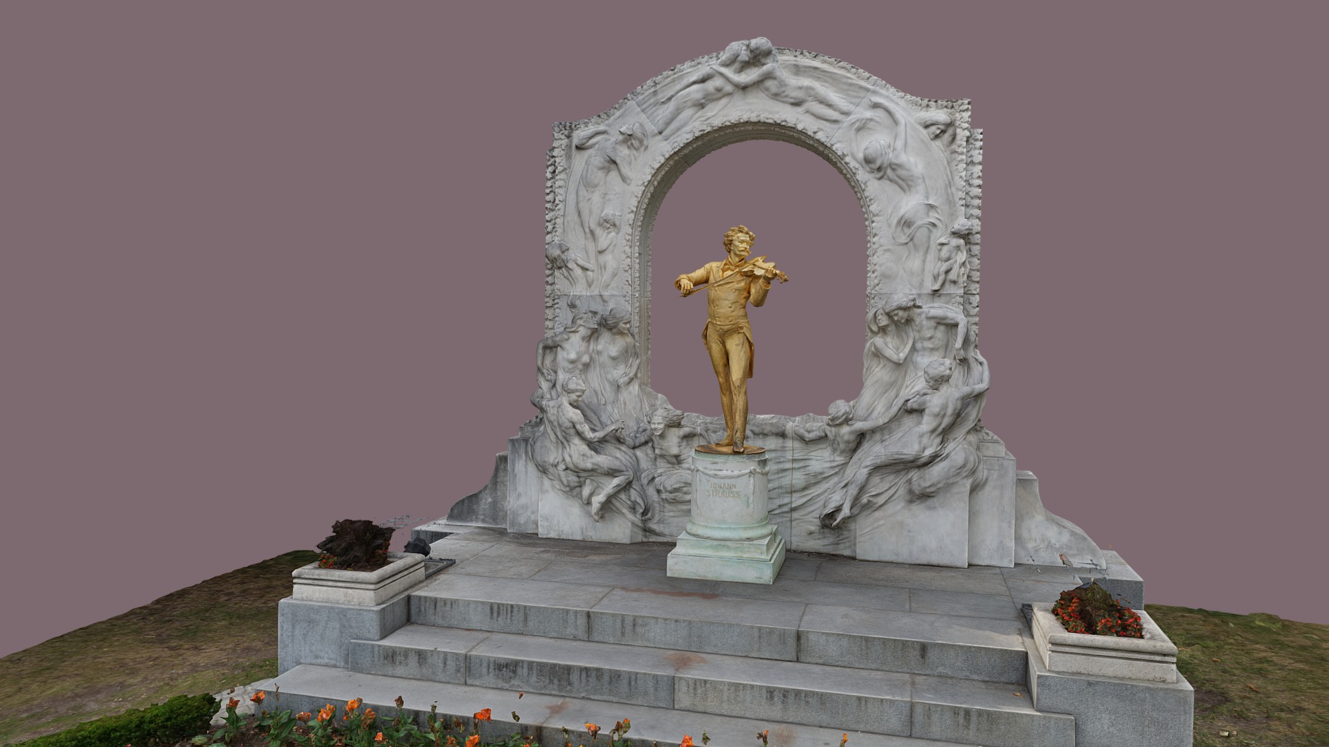 3D model Johann Strauss - This is a 3D model of the Johann Strauss. The 3D model is about a statue of a person holding a cross on a stone pedestal.