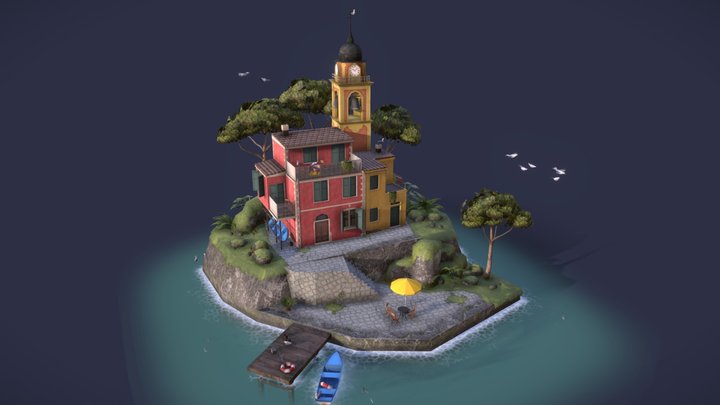 Cinque Terre - Low Poly Diorama 3D Model