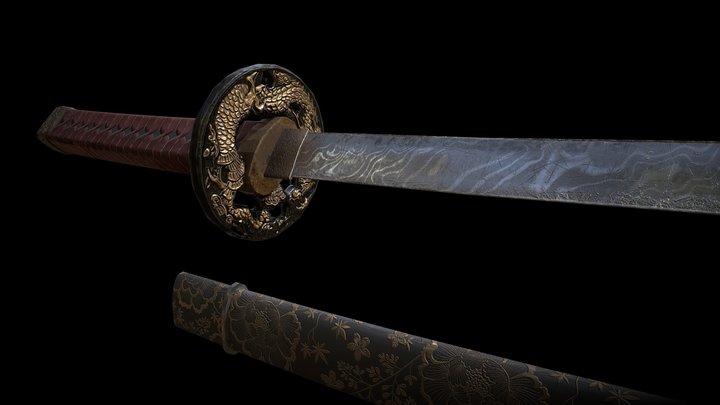 Damascus Steel Katana 3D Model