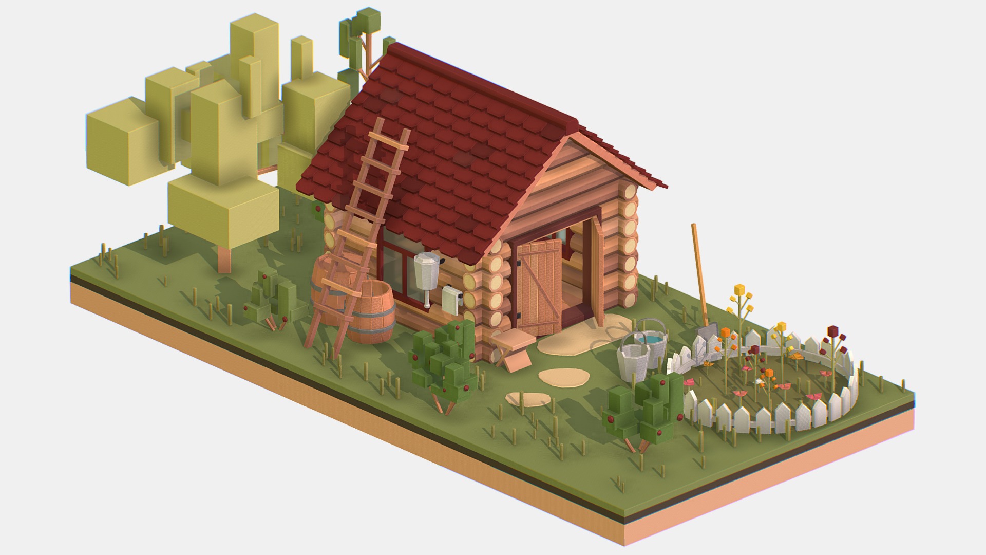 3D model Isometric Village Wood Garden Depot Hangar Shed - This is a 3D model of the Isometric Village Wood Garden Depot Hangar Shed. The 3D model is about a toy house with a few levels.