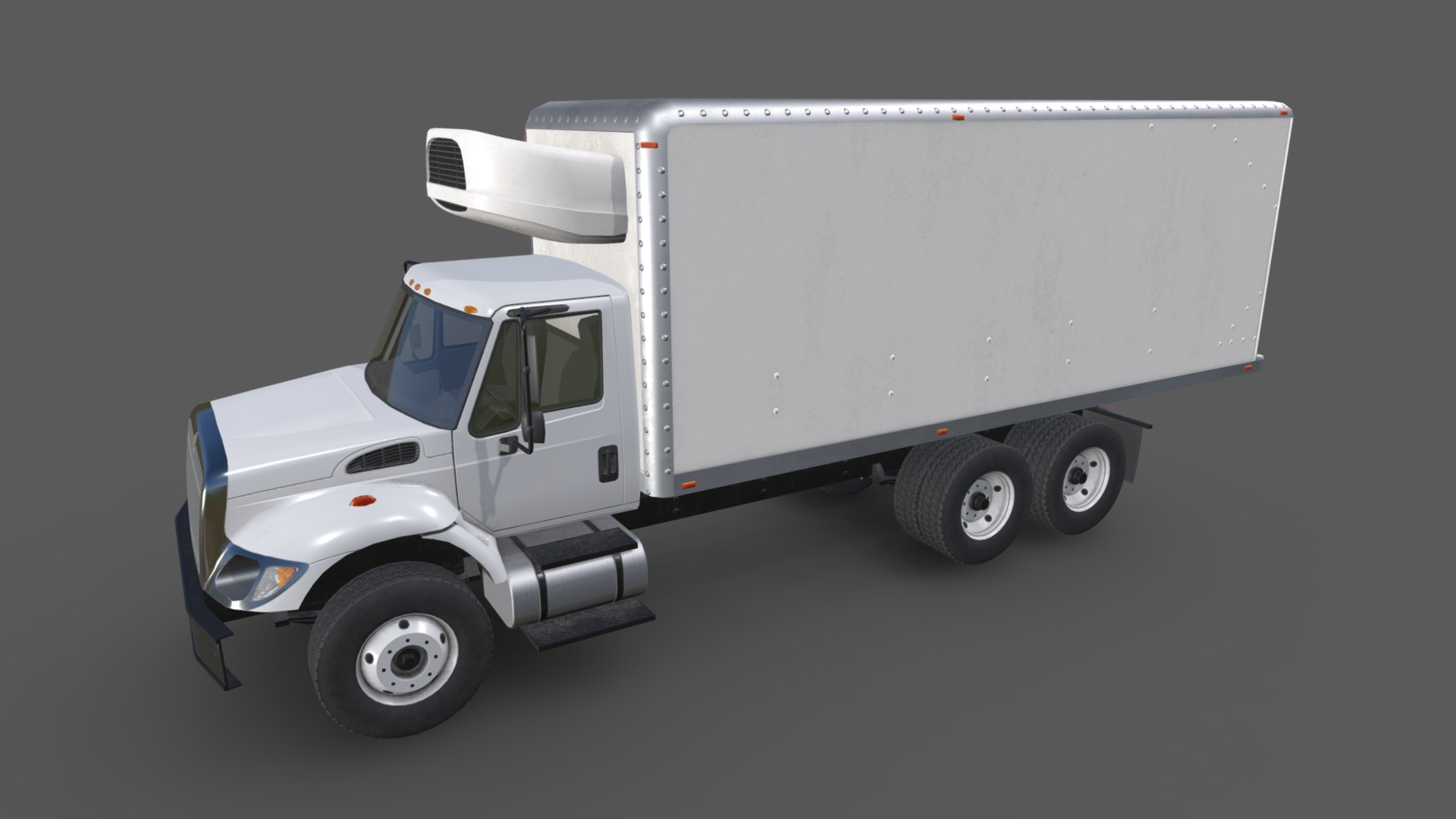 3D model International 7400 Fridge Truck - This is a 3D model of the International 7400 Fridge Truck. The 3D model is about a white truck with a trailer.