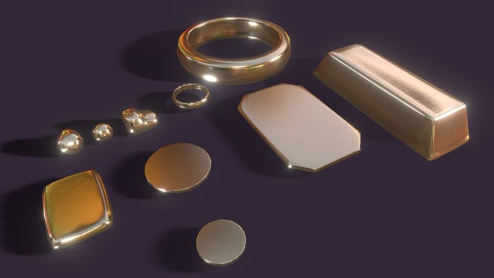 Simple Lowpoly Gold items 3D Model
