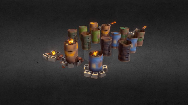 Post Apocalyptic Barrels, Bricks, Fireplaces 3D Model
