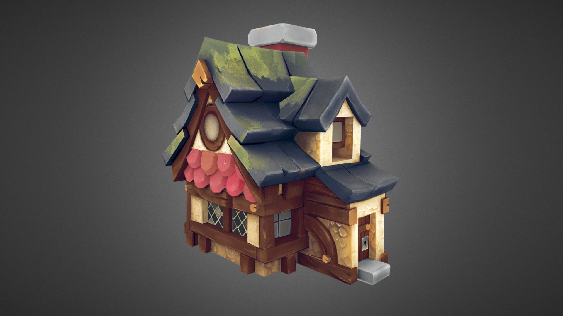 3D model LowPoly_House - This is a 3D model of the LowPoly_House. The 3D model is about a toy house with a light on top.