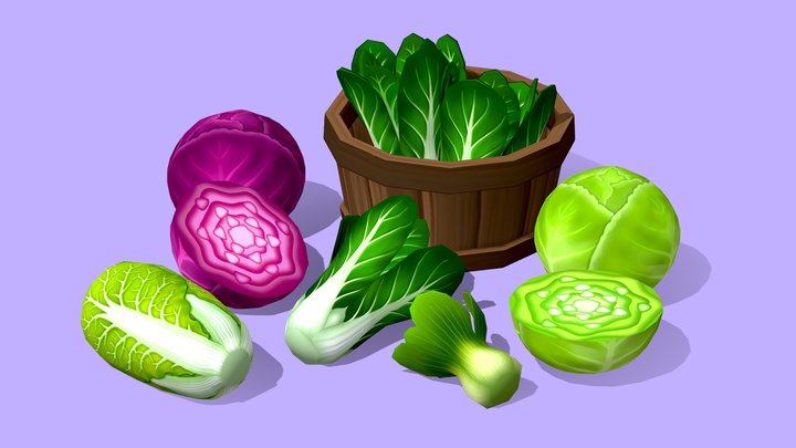 Cartoon Cabbages 3D Model
