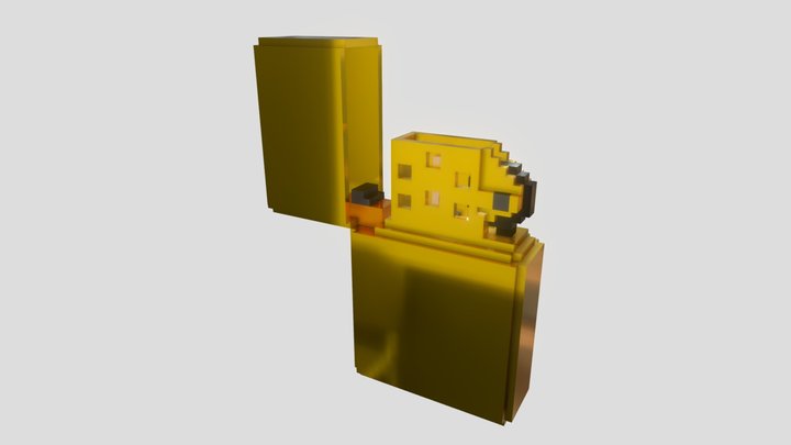 Gold Flip Lighter, low poly, voxel 3D Model