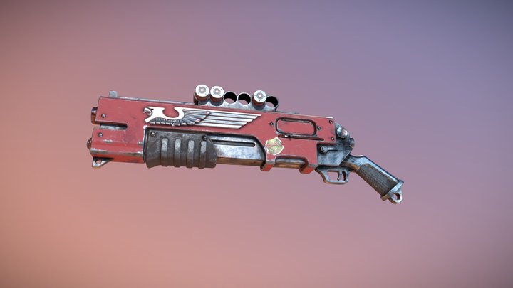3D asset | Warhammer shotgun | Mid poly 3D Model