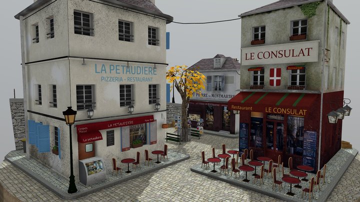 Montmartre - City Scene 3D Low Poly 3D Model