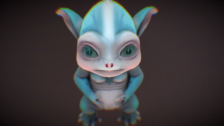 Alien creature with large eyes and spiky back 3D Model