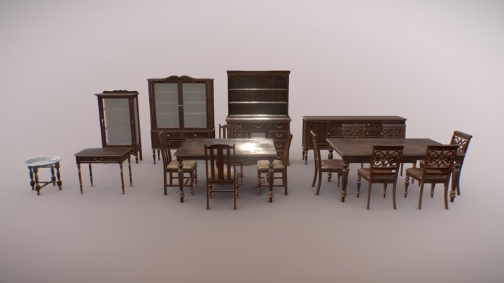 Antique Dinning Room Furniture 3D Model