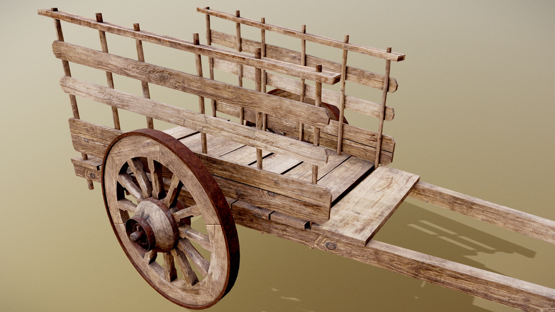 3D model Old Wooden Cart – Carreta - This is a 3D model of the Old Wooden Cart - Carreta. The 3D model is about a wooden wheel on a wooden platform.