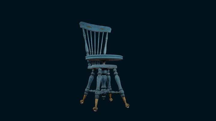 Antique piano stool with crystal claw feet 3D Model