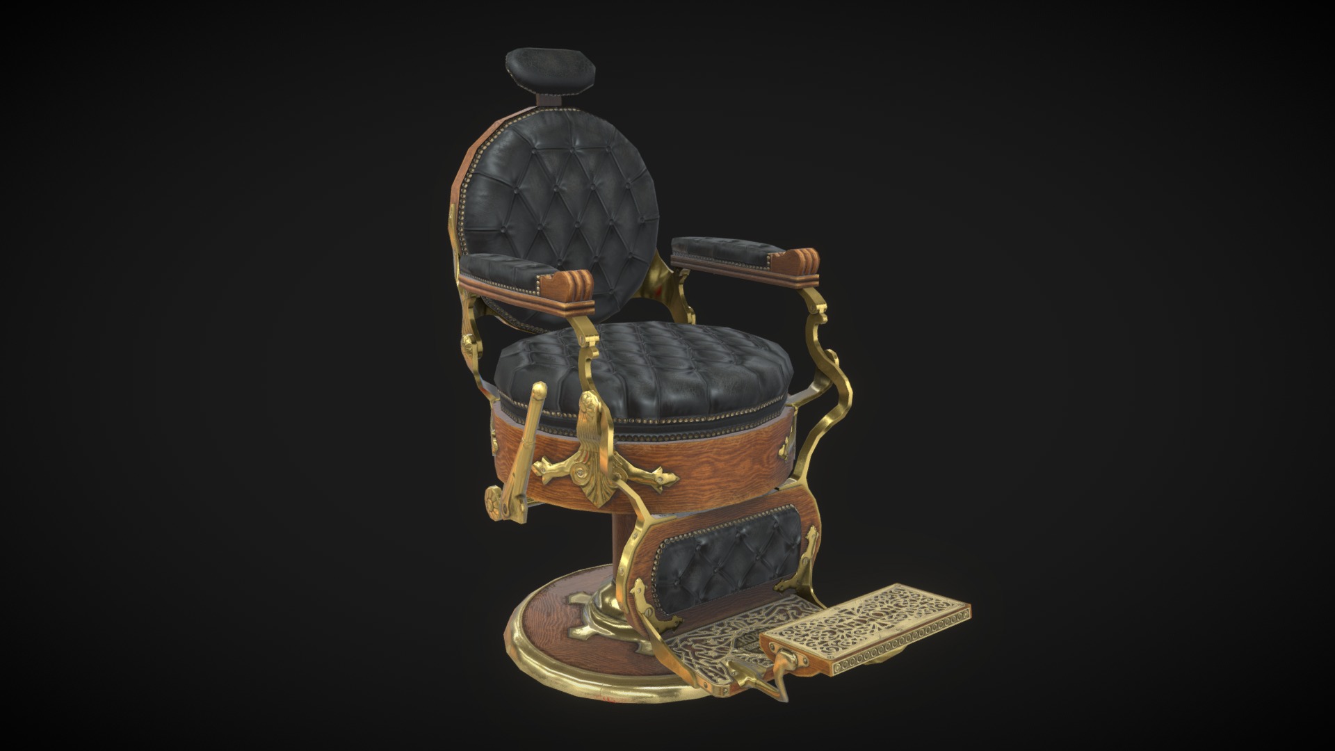3D model Barber Chair - This is a 3D model of the Barber Chair. The 3D model is about a gold helmet with a sword.