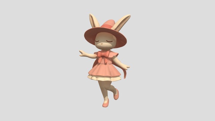 cute bunny character in a pink outfit 3D Model