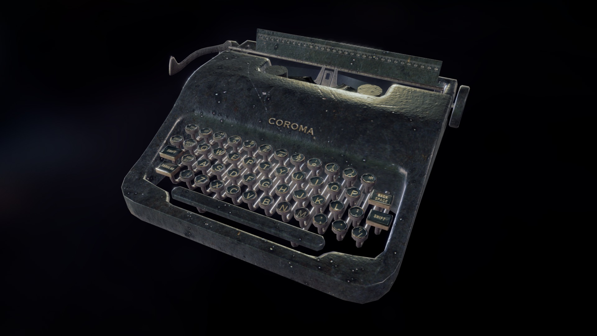 3D model Old Typewriter - This is a 3D model of the Old Typewriter. The 3D model is about a black rectangular object with a wire.