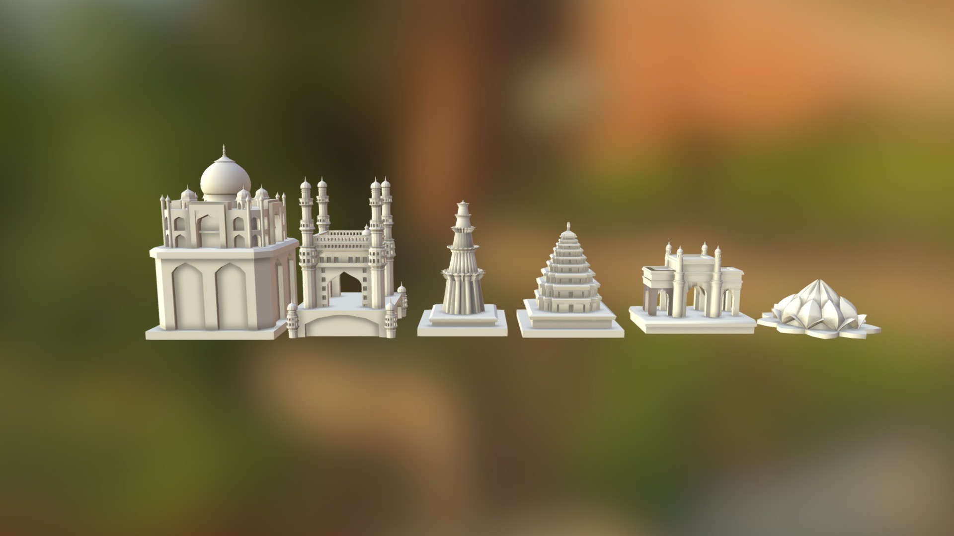 3D model Monuments Of India Chess Set - This is a 3D model of the Monuments Of India Chess Set. The 3D model is about a group of white buildings.