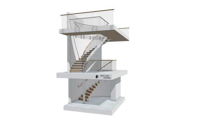 White curved staircase design concept 3D Model