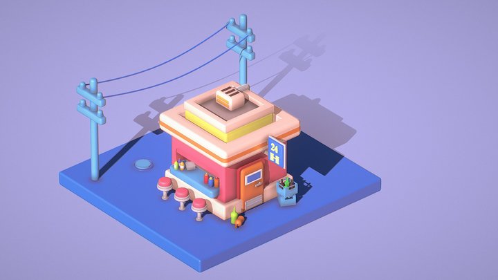 Low Poly Stylized Restorant 3D Model