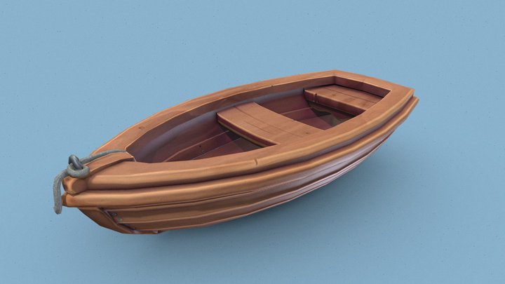 Wooden Rowing Boat 3D Model
