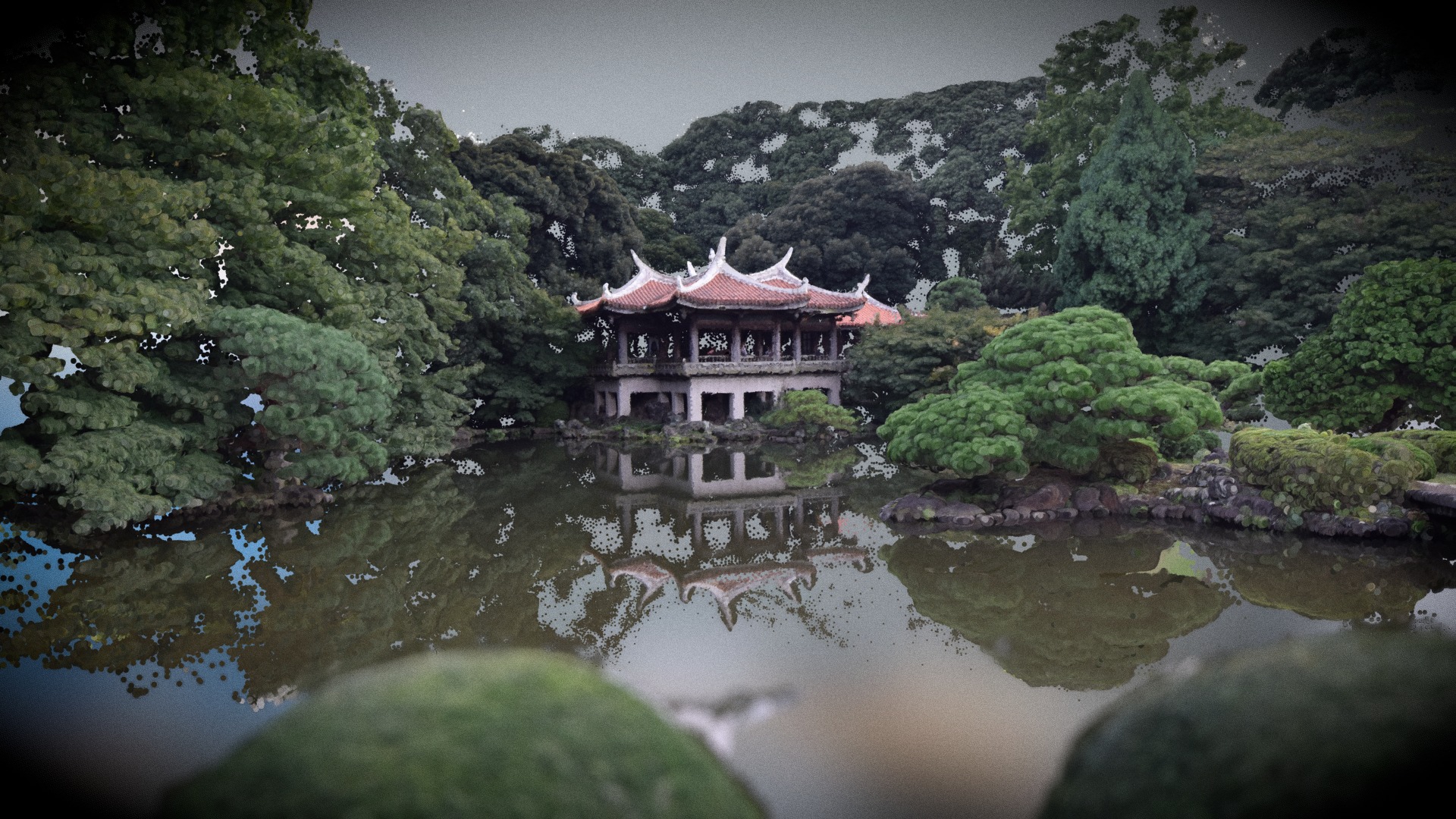 3D model Japan reflections - This is a 3D model of the Japan reflections. The 3D model is about a building surrounded by trees.