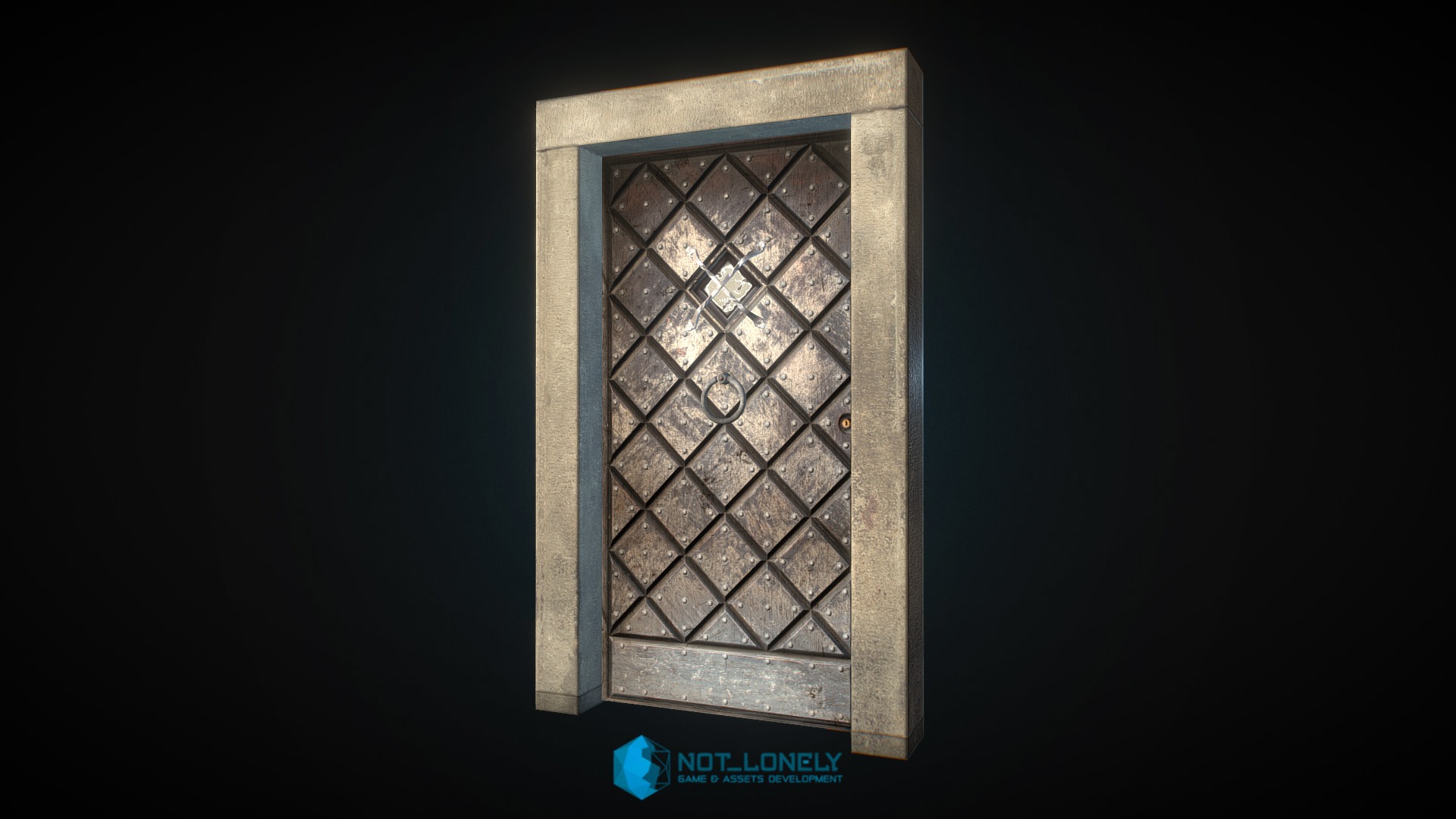 3D model Old metal door - This is a 3D model of the Old metal door. The 3D model is about a gold and black door.