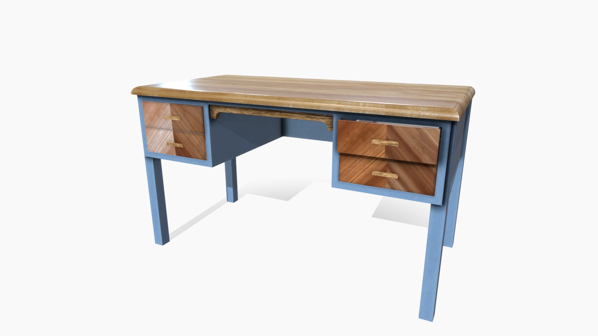 3D model Teacher Desk - This is a 3D model of the Teacher Desk. The 3D model is about a table with a chair.