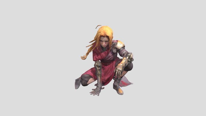 Automail Warrior in sophisticated kneeling Pose 3D Model